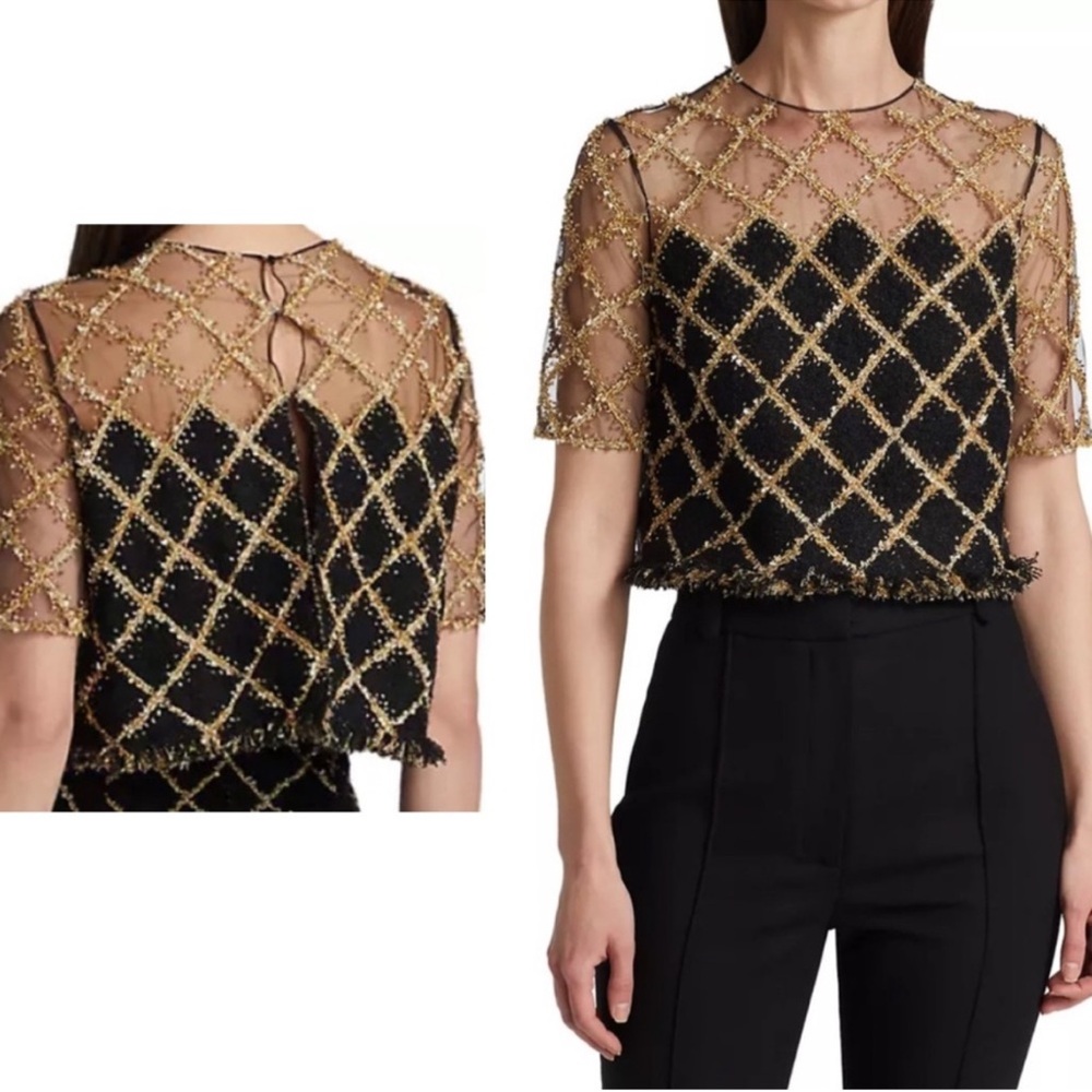 Oscar de la Renta Embroidered Illusions Top